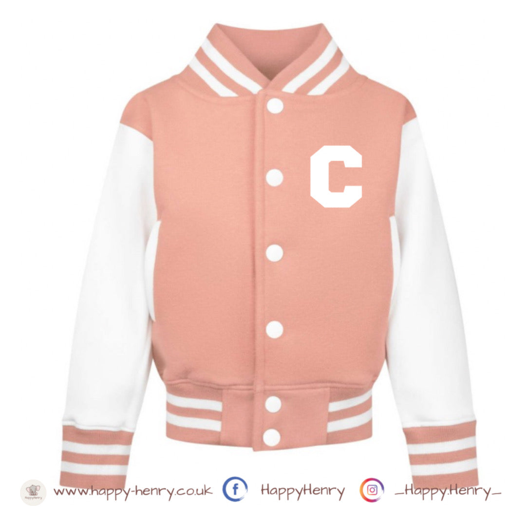 Personalised Varsity Jacket in Dusty Pink and White